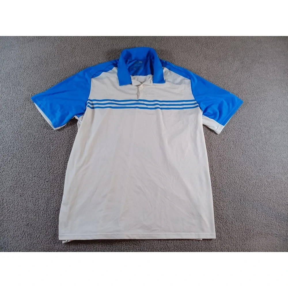 Adidas Golf Climacool Polo Shirt Mens XL White Blue Striped Performance Stretch